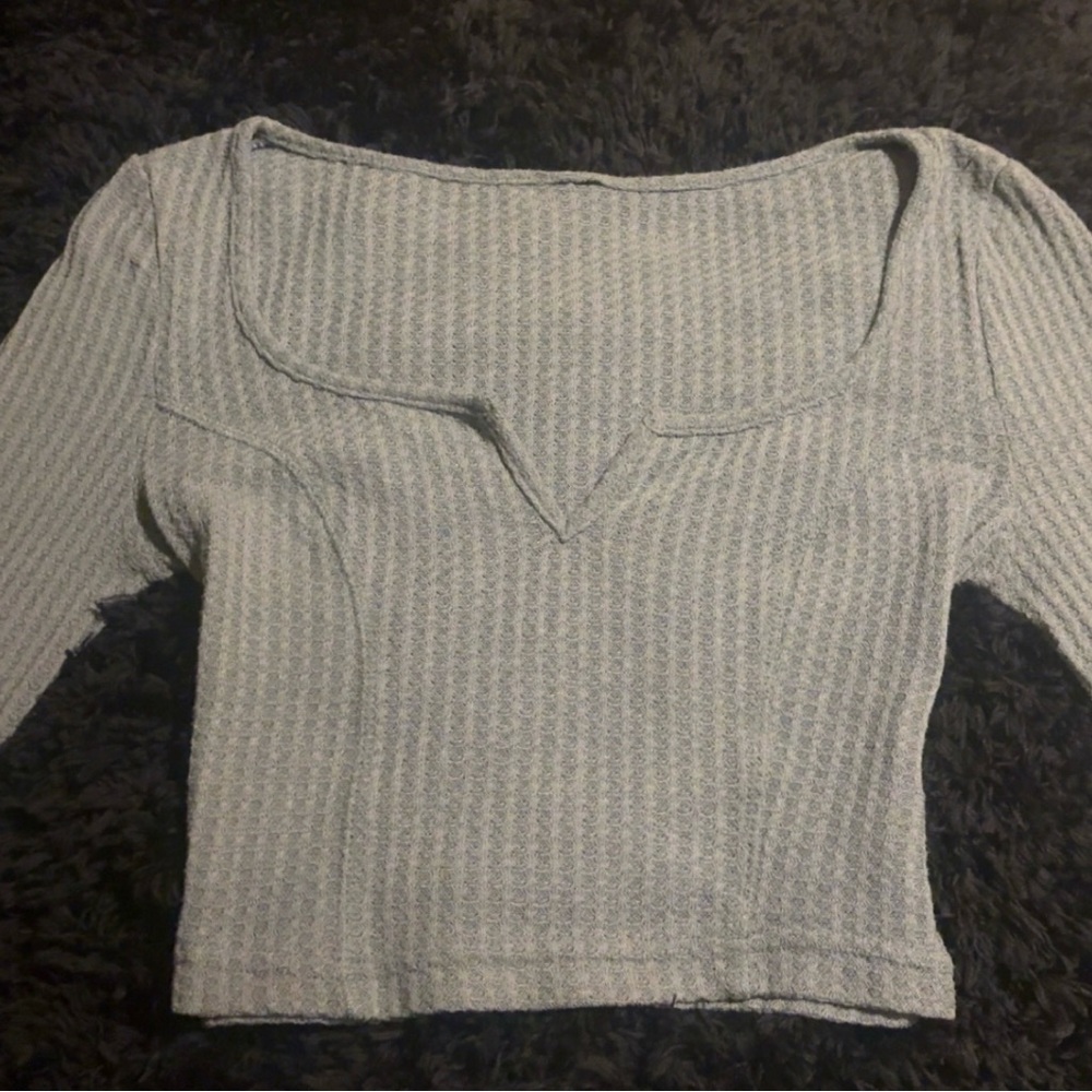 Gray Ribbed Knit Long sleeve top